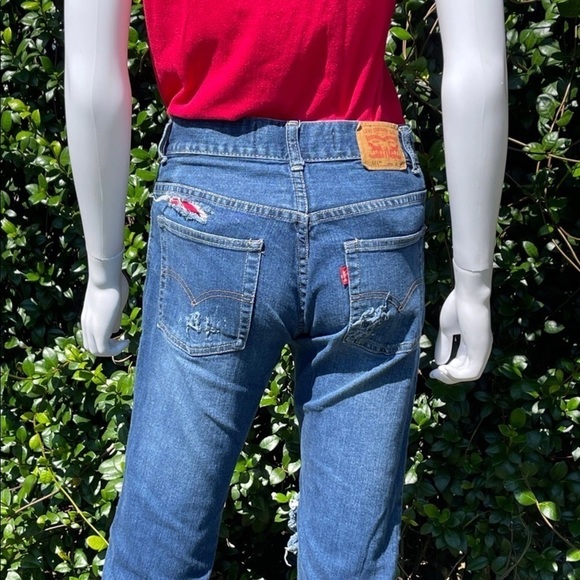 Custom Vintage Levi’s 511’s DIY Destructed Straight Leg Ankle Jeans - Picture 4 of 13